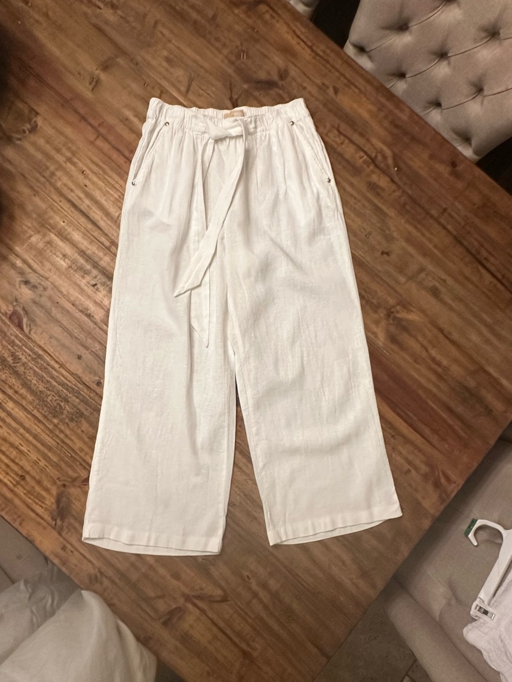 Michael Kors White Wide Leg Tie Waist Pants